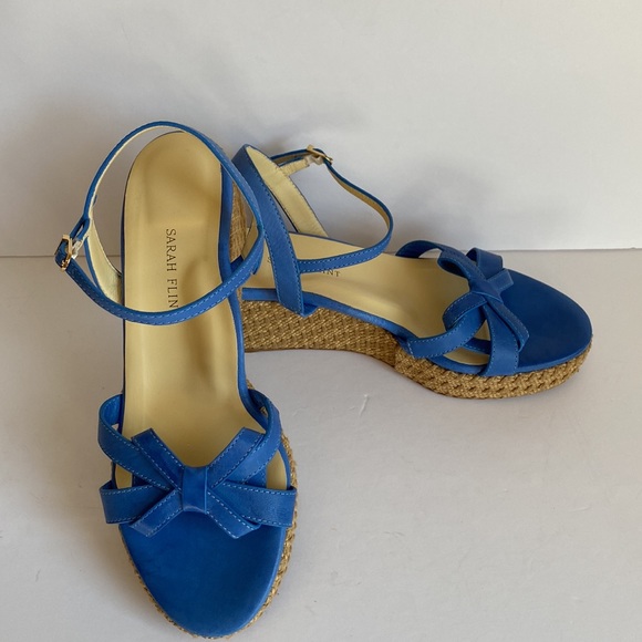 Sarah Flint Mirjana Leather Blue Wedge - Picture 5 of 15